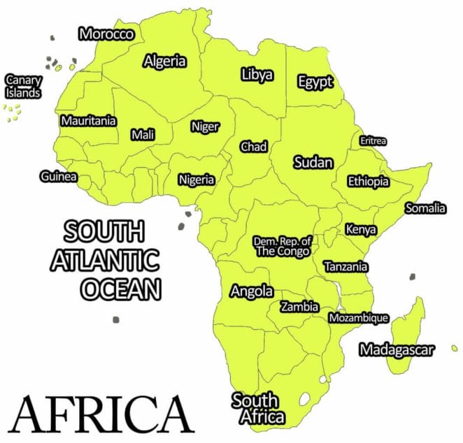 Sahara desertification in Africa continent (Map of african countries)