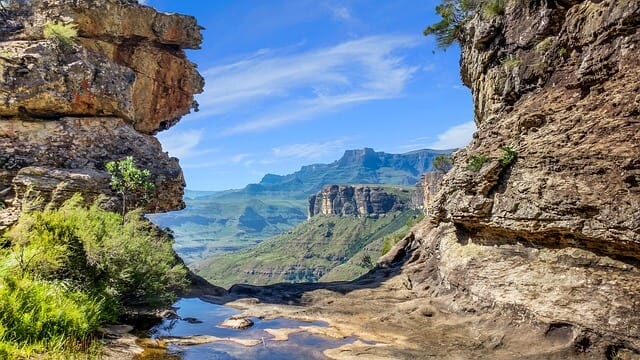 The mountain of Drakensberg :range between Kwa Zulu Natal of South Africa and the inland mountain kingdom of Lesotho